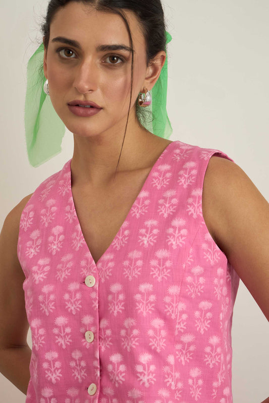 City Girl Vest Top in Pink Fleur print