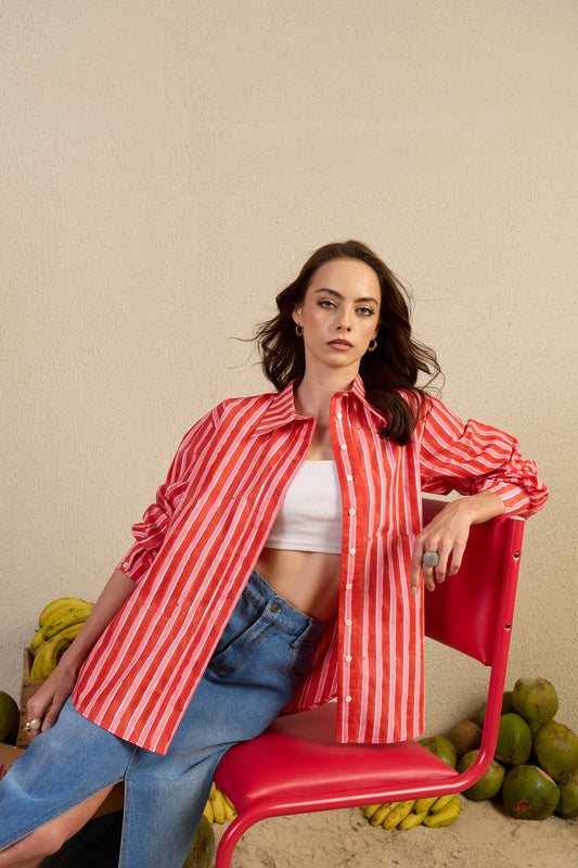 Scholar Girl Shirt in Pink Candy stripe