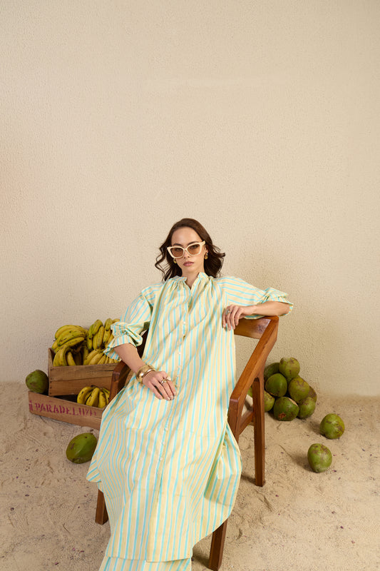 No Stress Set in cream Candy Stripes print