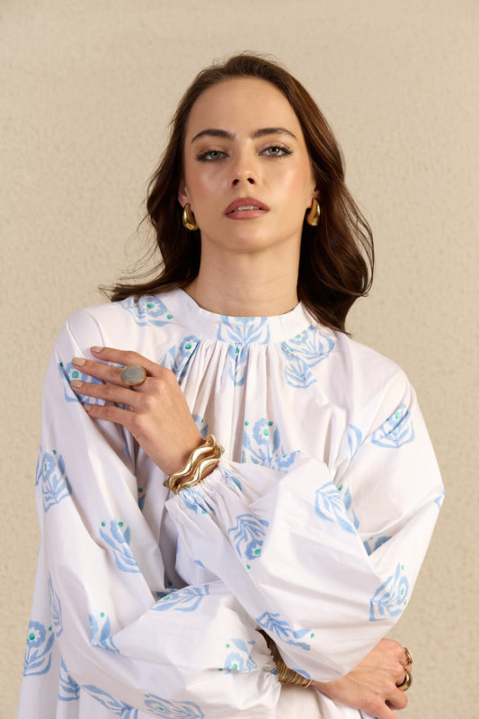 Dream Spinner Dress in White Flower Child print