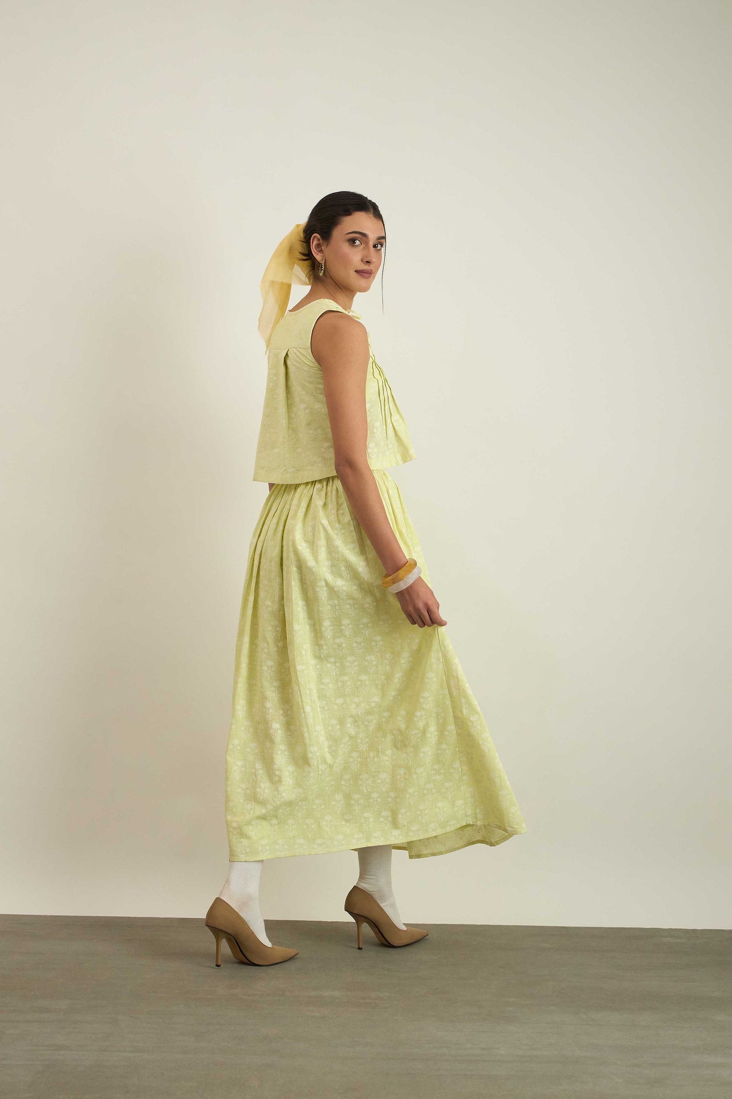 Dawn Skirt in Green Fleur Print
