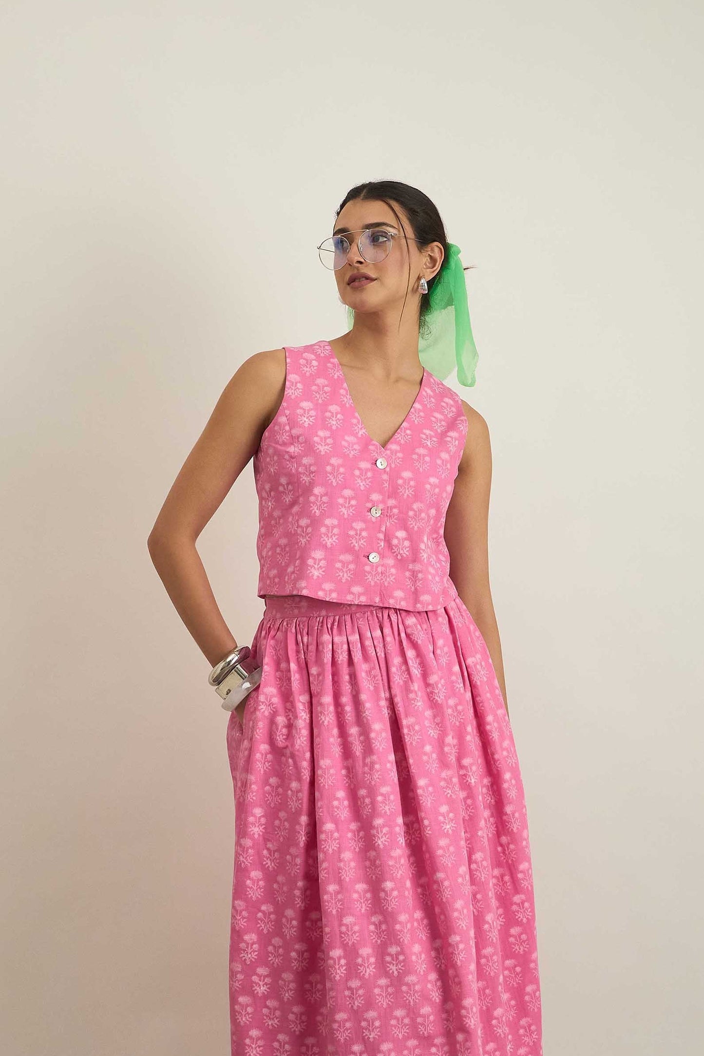 City Girl Vest Top in Pink Fleur print