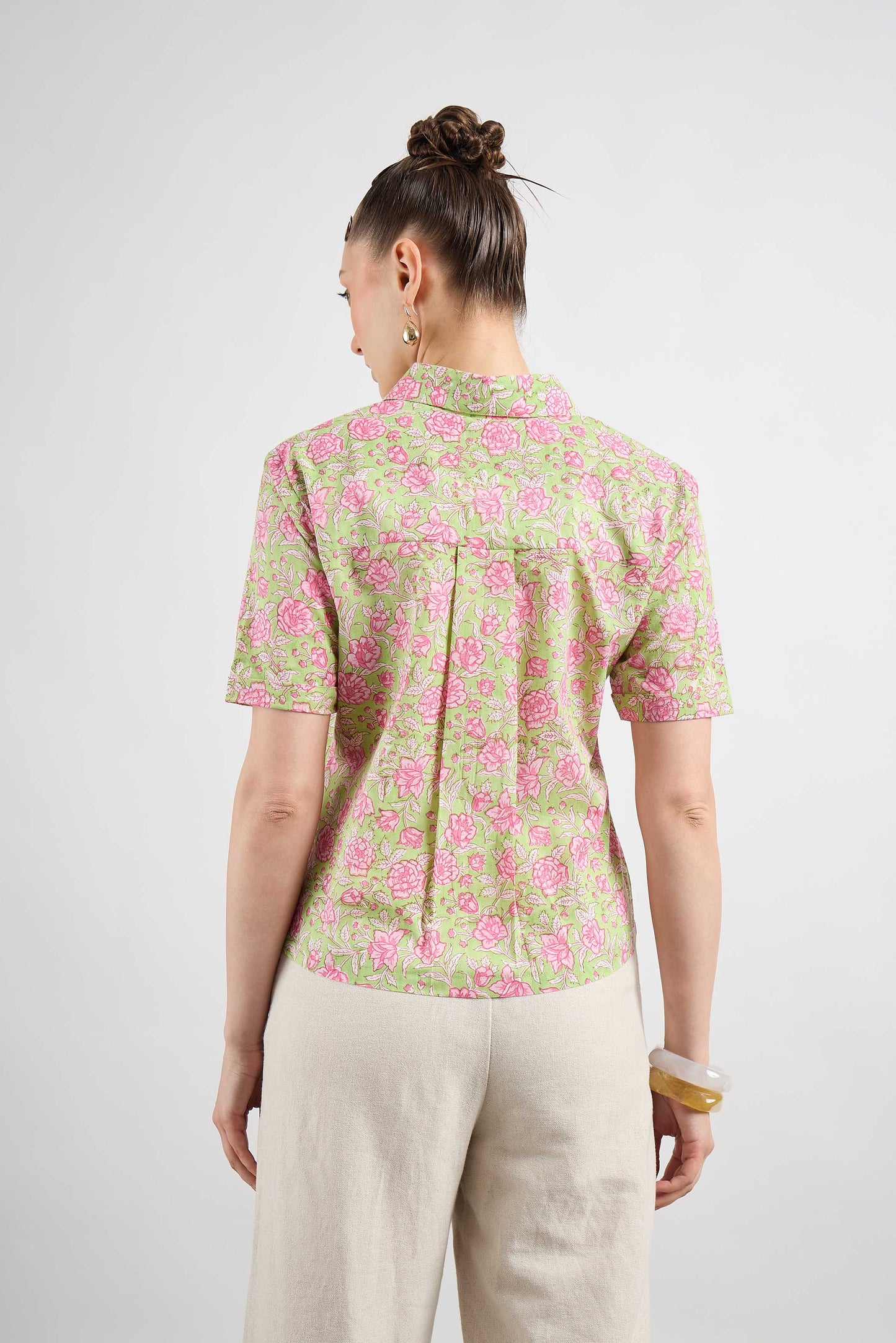 Very Demure Shirt in Green Rosetta print