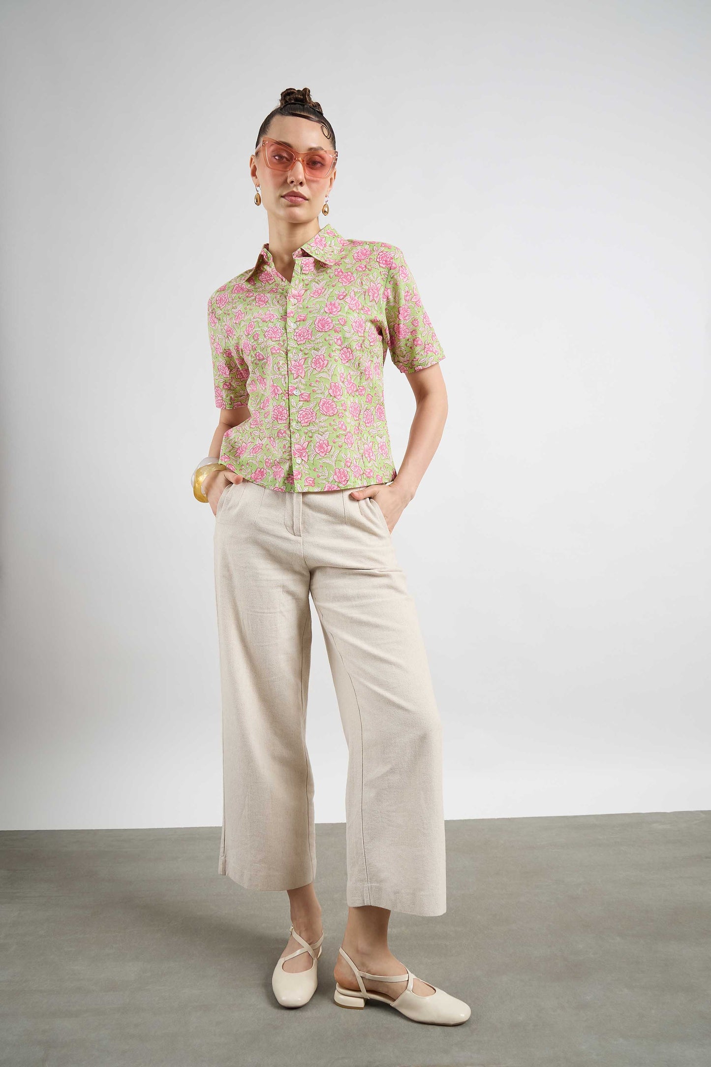 Very Demure Shirt in Green Rosetta print