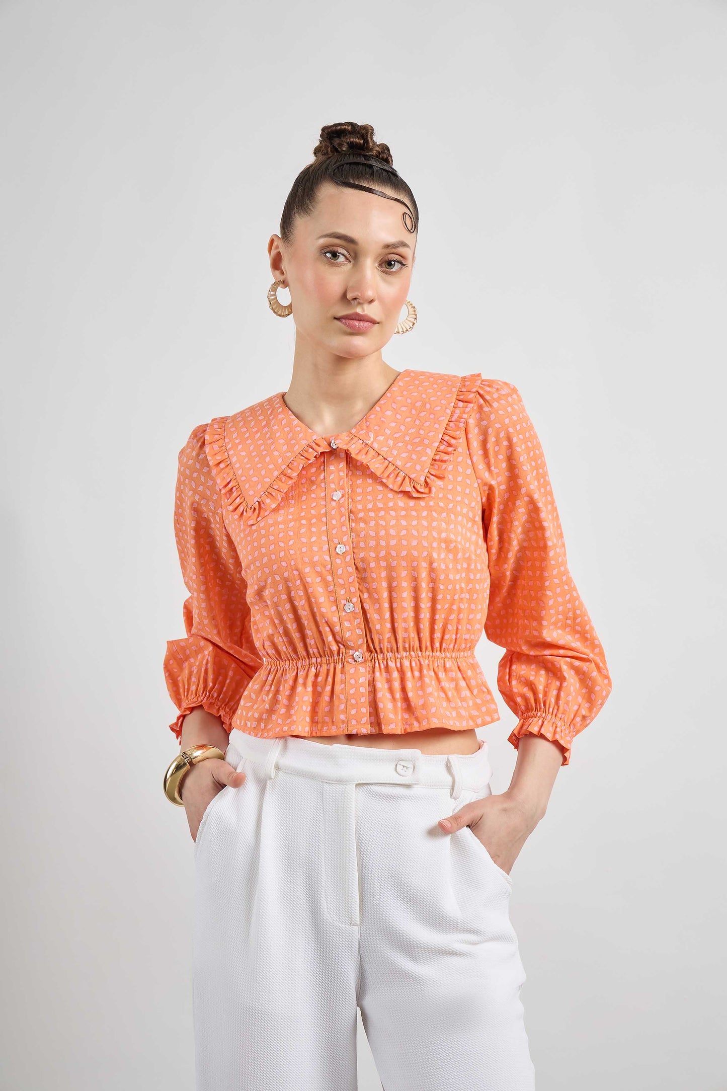 Sweet Thing Top in Orange Fallen Star print