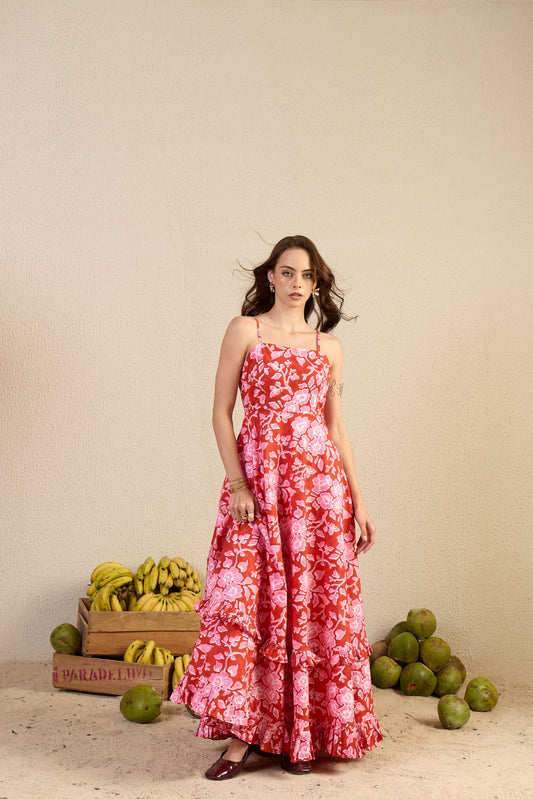 February Dress in red Magic Meadow print