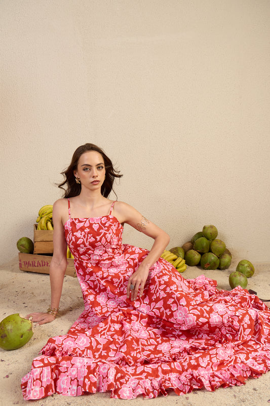 February Dress in red Magic Meadow print
