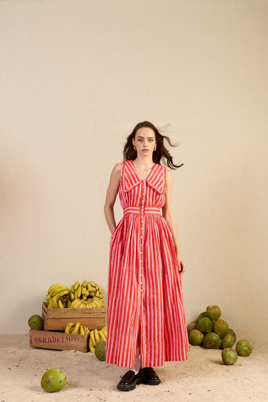 Island Life Dress in Pink Candy stripe