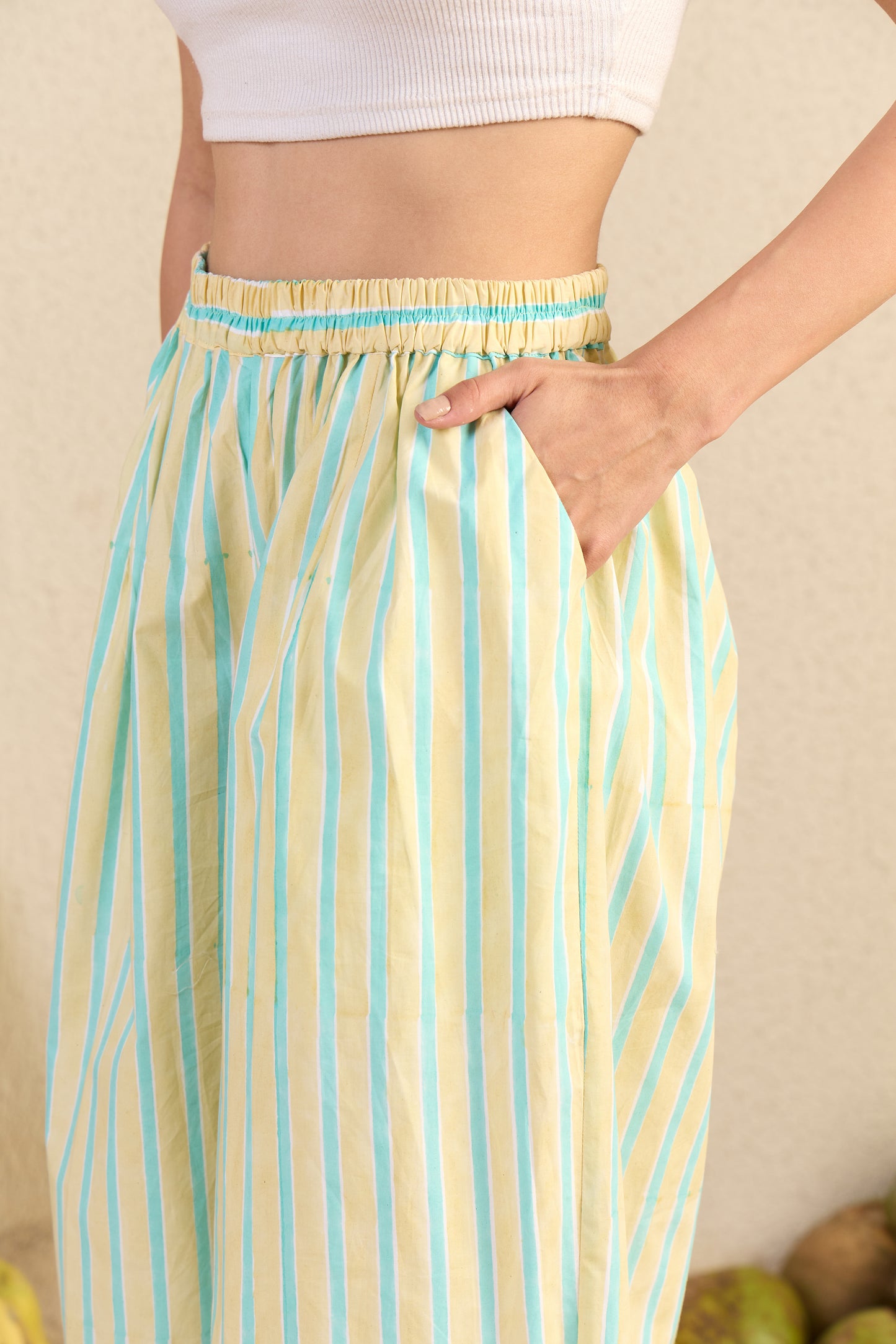 No Stress Set in cream Candy Stripes print
