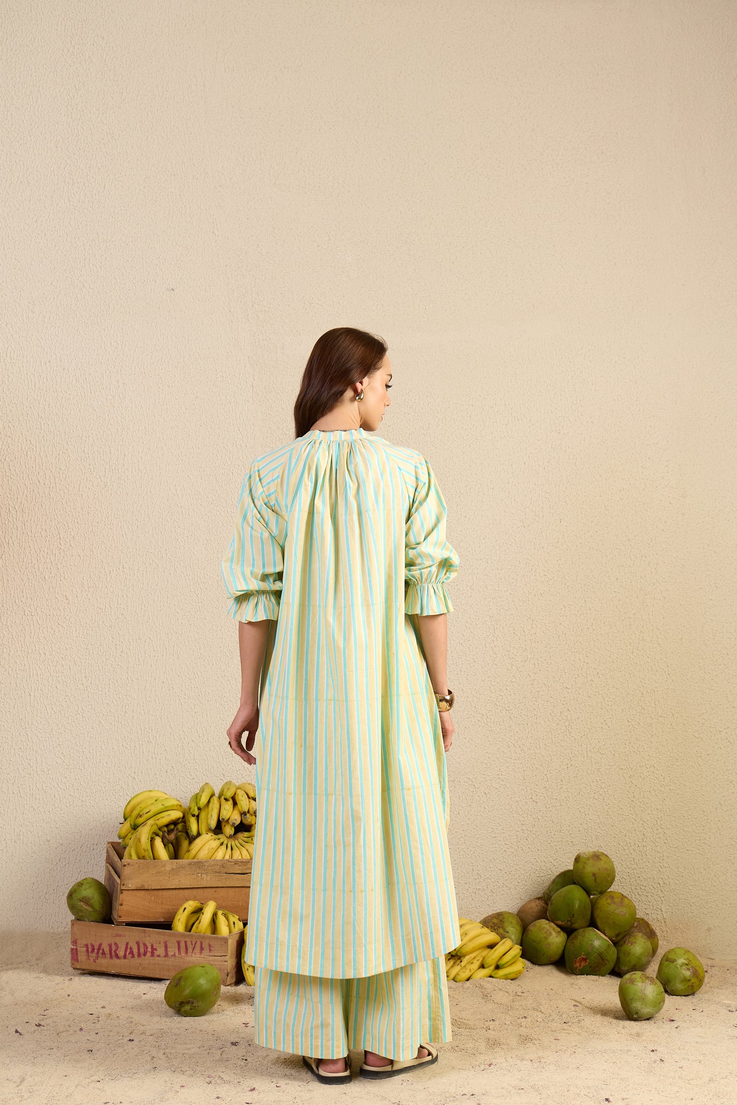 No Stress Set in cream Candy Stripes print