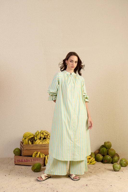 No Stress Set in cream Candy Stripes print