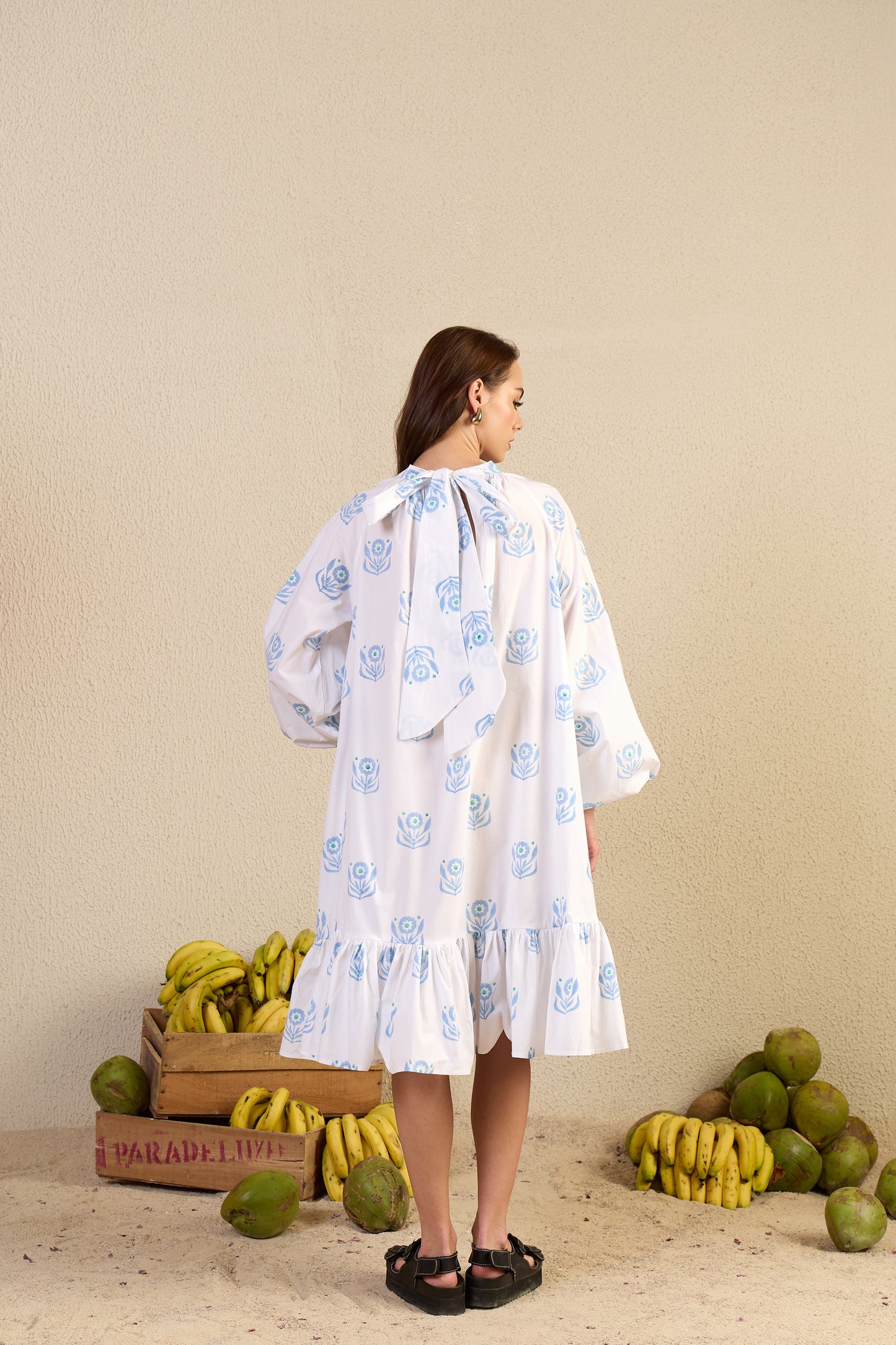 Dream Spinner Dress in White Flower Child print