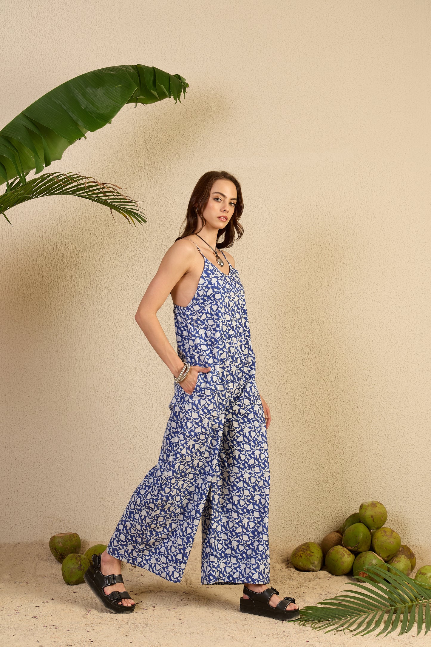 Wildflower Jumpsuit in indigo blue So-viney print