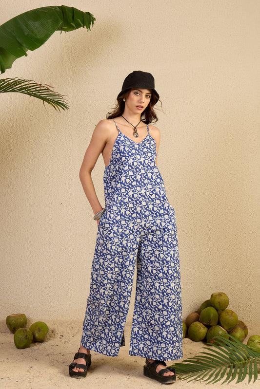 Wildflower Jumpsuit in indigo blue So-viney print