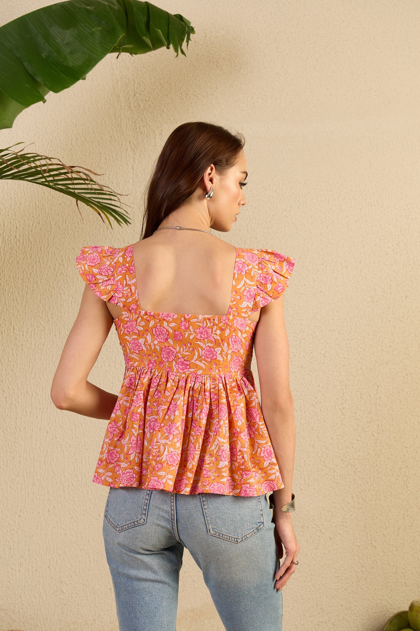 Mixed Feelings Top in orange Rosetta print