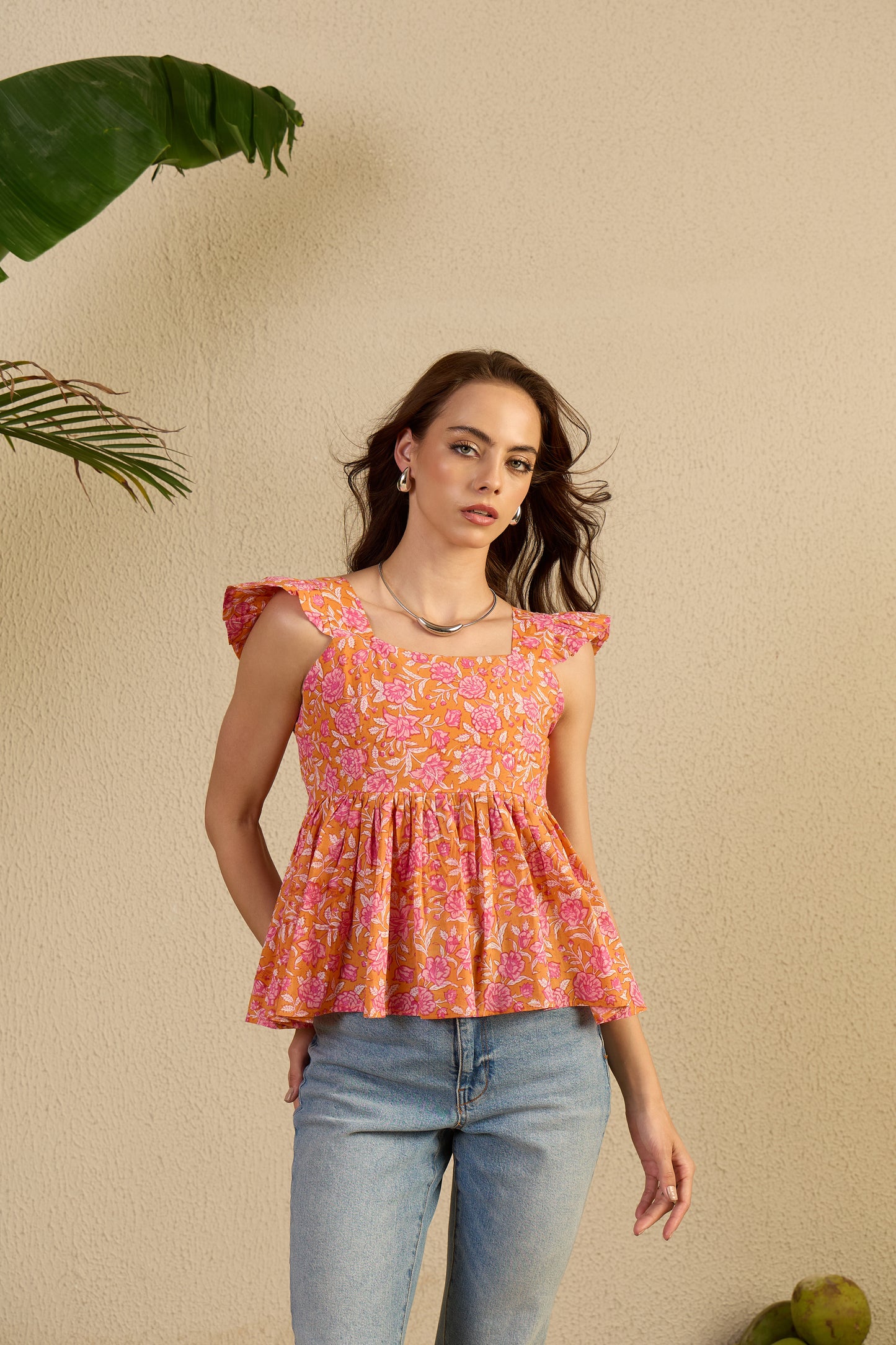 Mixed Feelings Top in orange Rosetta print